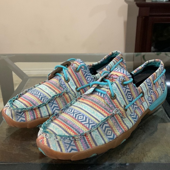 TWISTED X Women's Boat Shoe Driving Moc - Turquoise/Multicolor - Picture 2 of 11